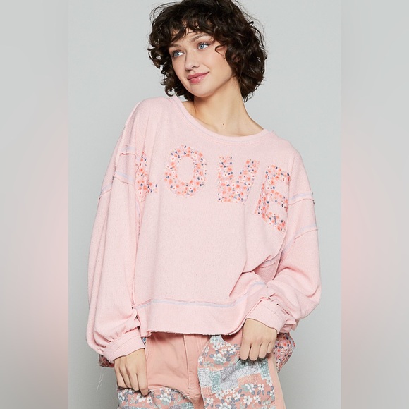 🆕 POL - Long Sleeve LOVE Letter Pullover - Vintage Romantic Trim - Rose - NIB - Picture 7 of 10